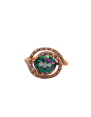 10kt Rose Gold Mystic Topaz + Diamond Ring