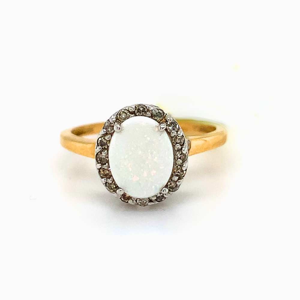 10kt Yellow Gold Opal + Diamond ring
