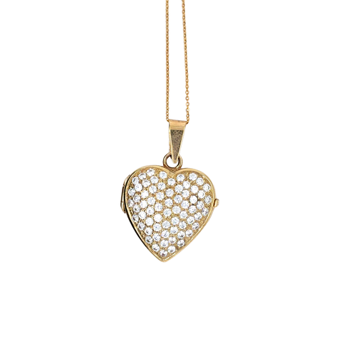 10kt Yellow Gold CZ Locket Necklace