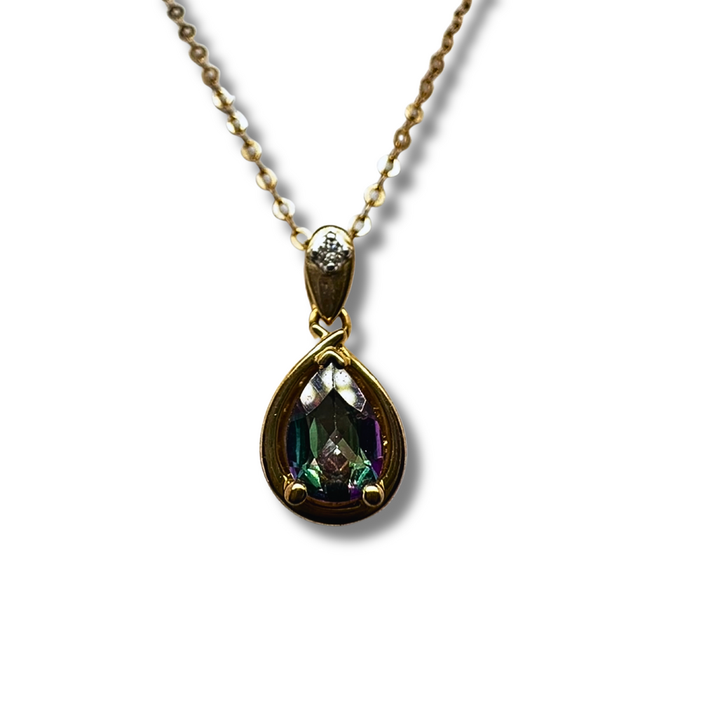 10KY Mystic Topaz and Diamond Pendant
