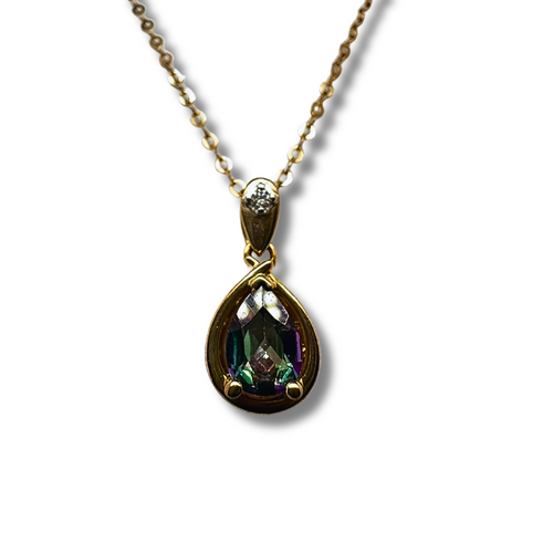 10KY Mystic Topaz and Diamond Pendant