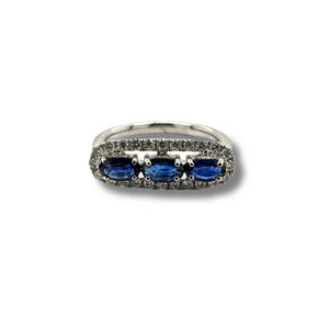 14KW 3 Stone Blue Sapphire and Diamond Ring