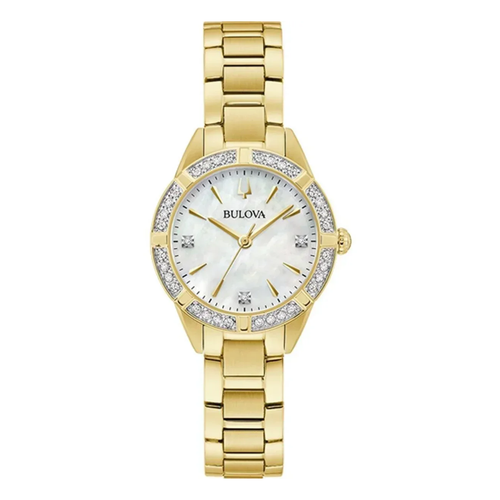 Bulova Sutton Gold Ladies Watch with Mother of Pearl and Diamonds - 98R297