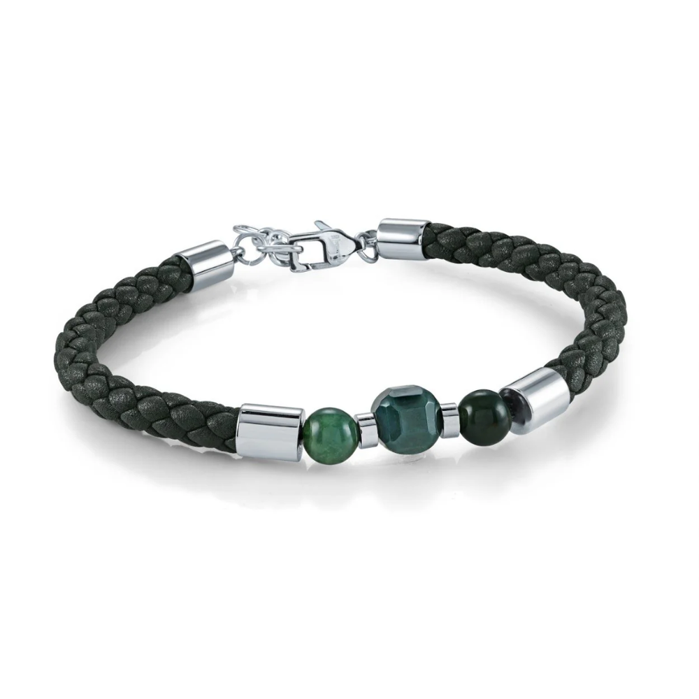 Italgem Stainless Steel Moss Agate Bead Bracelet