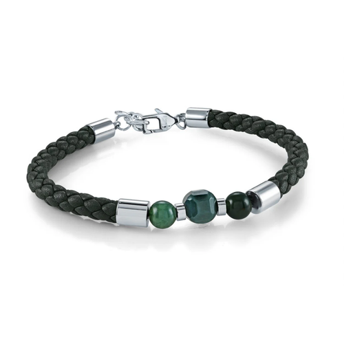 Italgem Stainless Steel Moss Agate Bead Bracelet