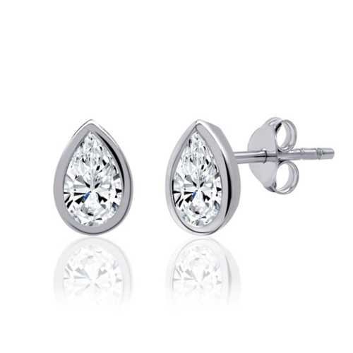 Sterling Silver .40TW Lab Grown Round Brilliant Pear Stud Earrings