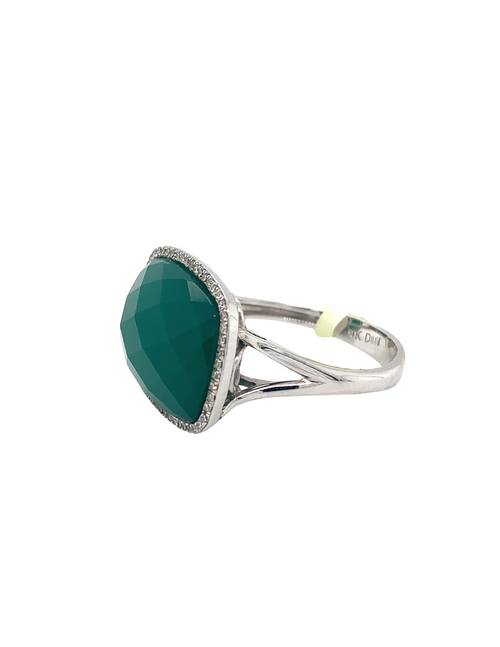 14kt White Gold Jade + Diamond Ring