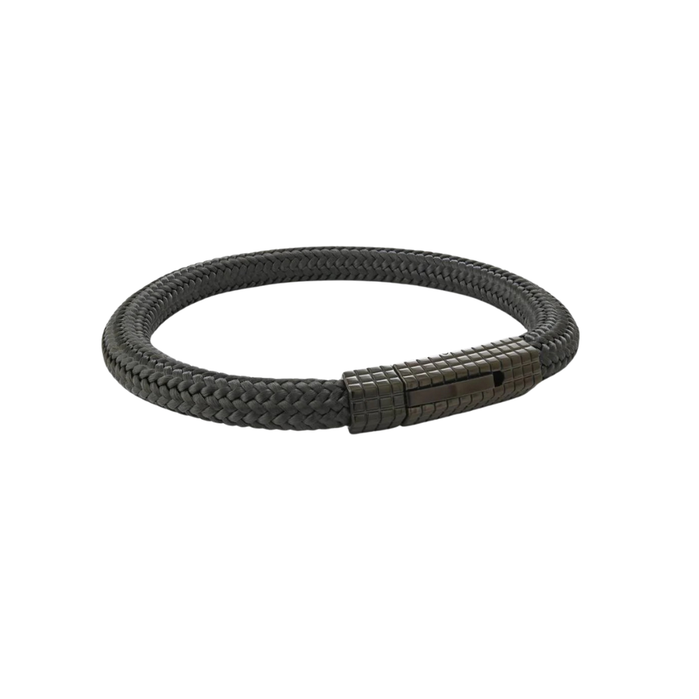 Italgem Stainless Steel Black Leather Bracelet