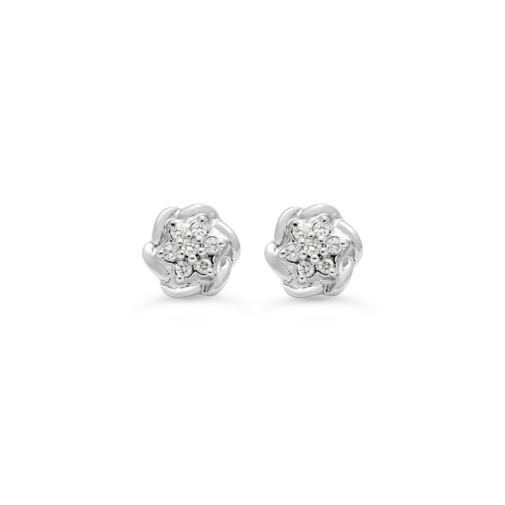 10kt White Gold Diamond Flower Earrings
