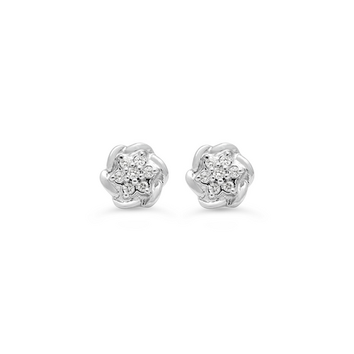 10kt White Gold Diamond Flower Earrings