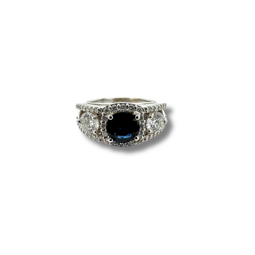 14KW Blue Sapphire and Diamond Fashion Ring