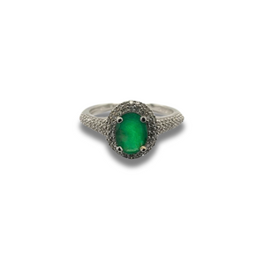 14KW Emerald and Diamond Pavé Ring