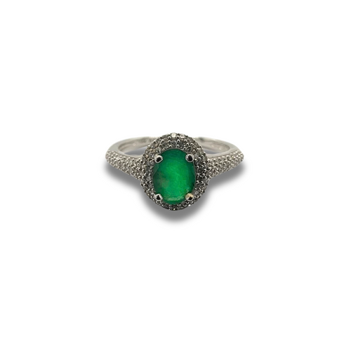 14KW Emerald and Diamond Pavé Ring
