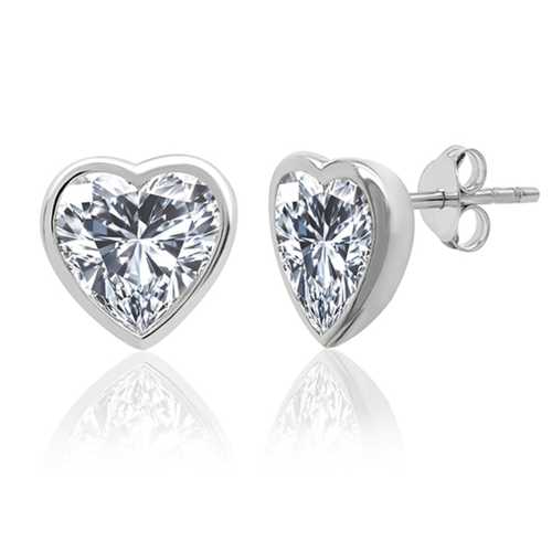 Sterling Silver .25TW Lab Grown Heart Stud Earrings