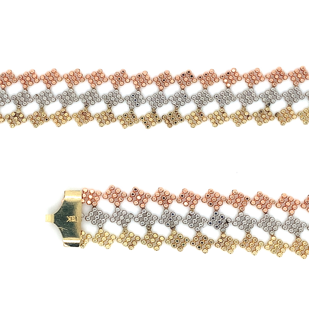 14kt Tri Gold 7inch 14mm Mesh Bracelet