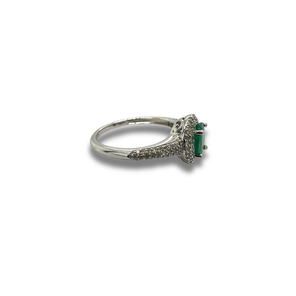 14KW Emerald and Diamond Pavé Ring