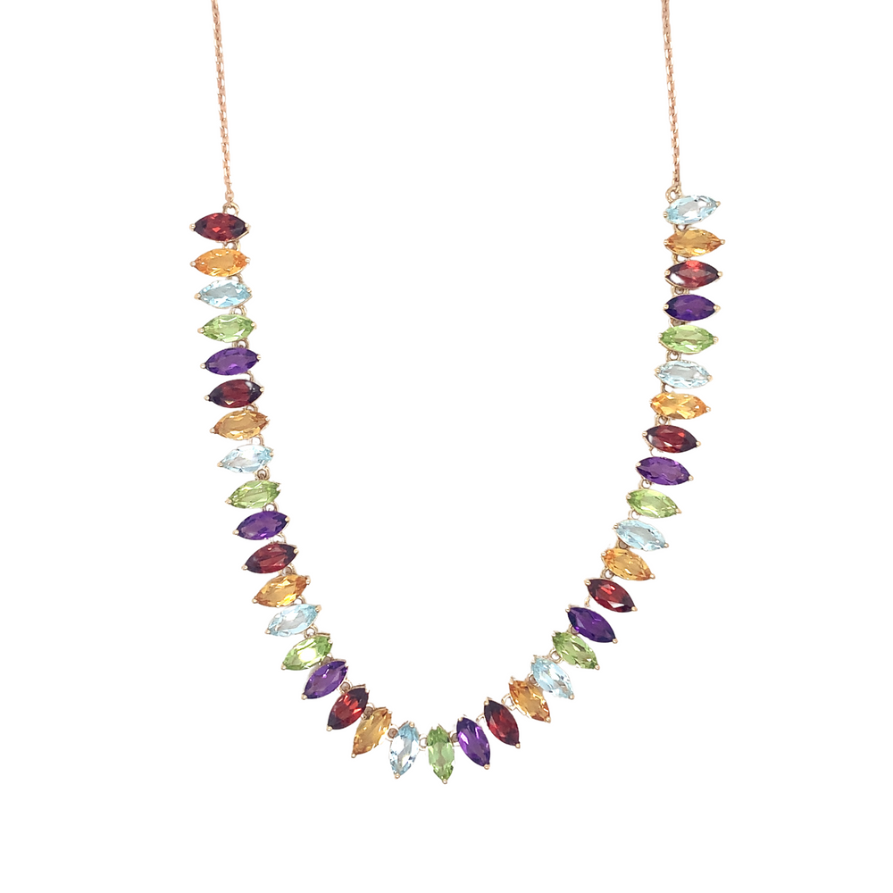 10K Yellow Gold Genuine Multi-Gemstones Necklace