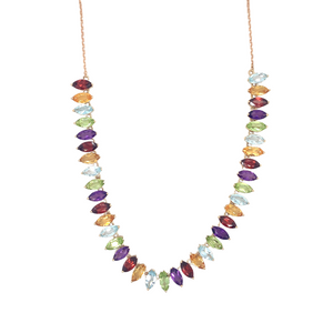 10K Yellow Gold Genuine Multi-Gemstones Necklace