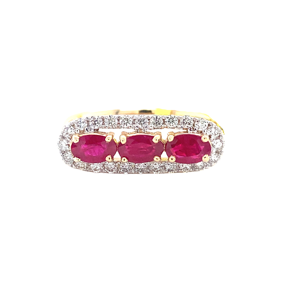 14KY 3 Stone Ruby and Diamond Ring