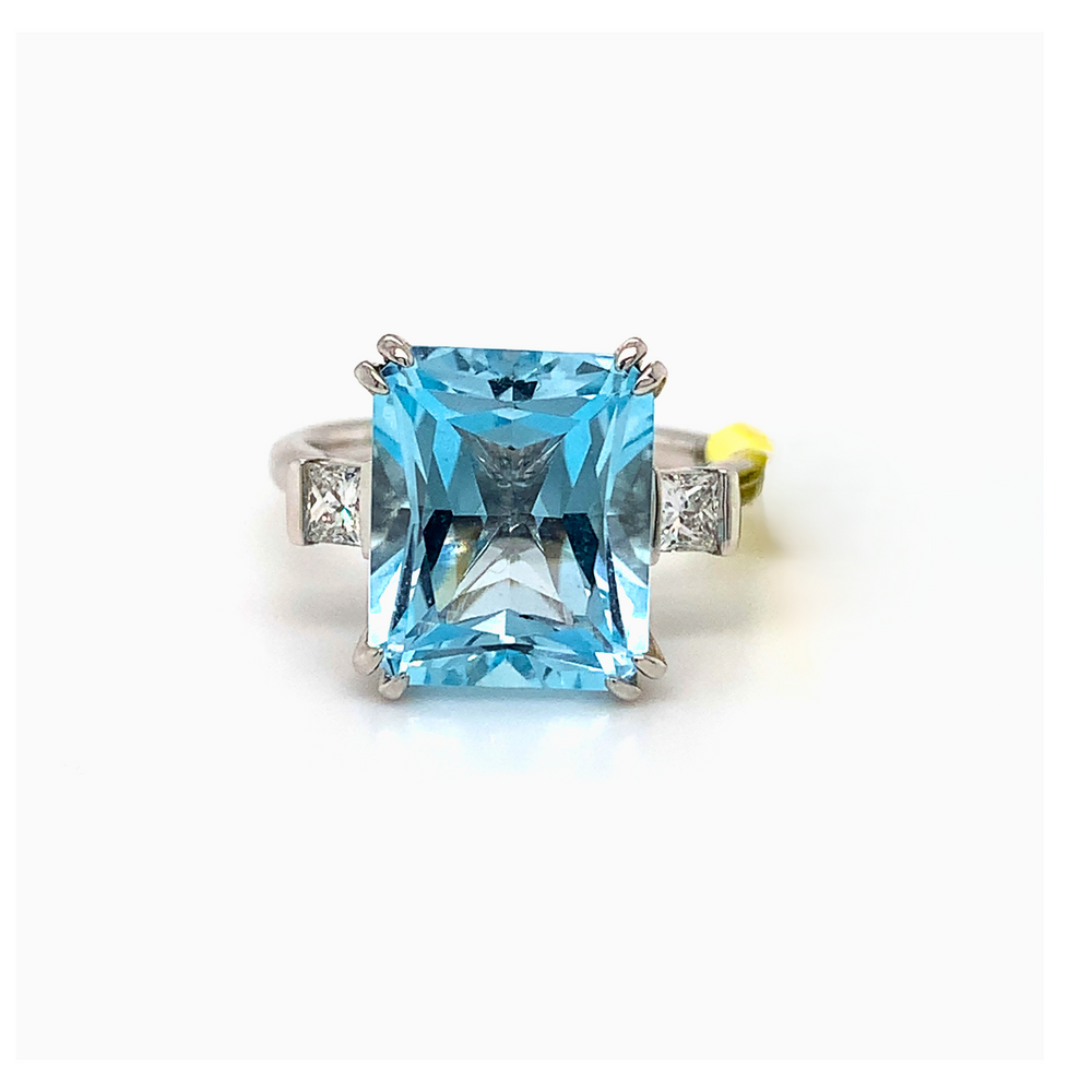 10kt White Gold Sky Blue Topaz + Diamond ring