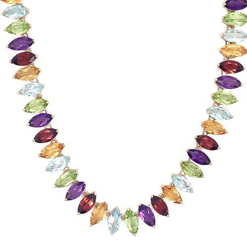 10K Yellow Gold Genuine Multi-Gemstones Necklace