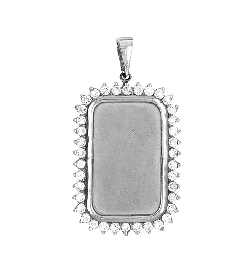 10kt White Gold CZ Dogtag Pendant