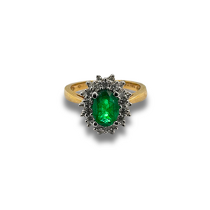 14KY Emerald and Diamond Double Halo Ring