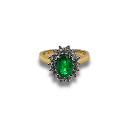14KY Emerald and Diamond Double Halo Ring