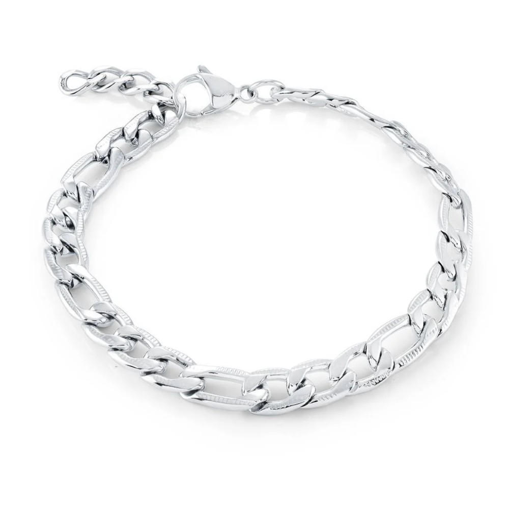 Italgem Stainless Steel Diamond Cut Figaro Bracelet