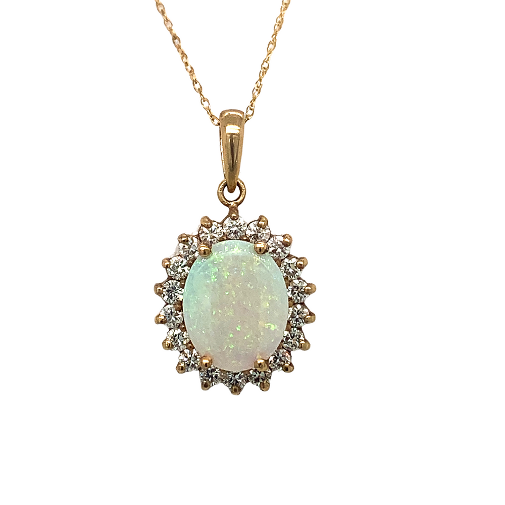 10KT Yellow Gold Opal + Diamond Pendant