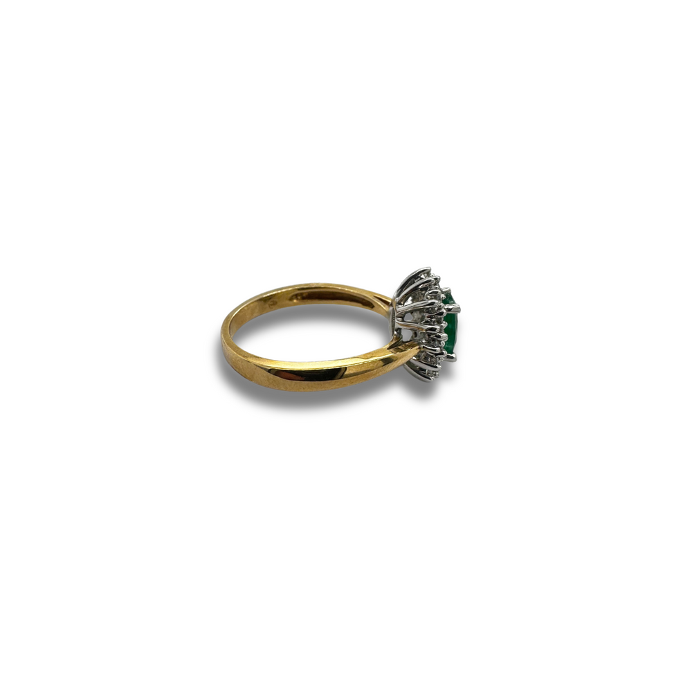 14KY Emerald and Diamond Double Halo Ring