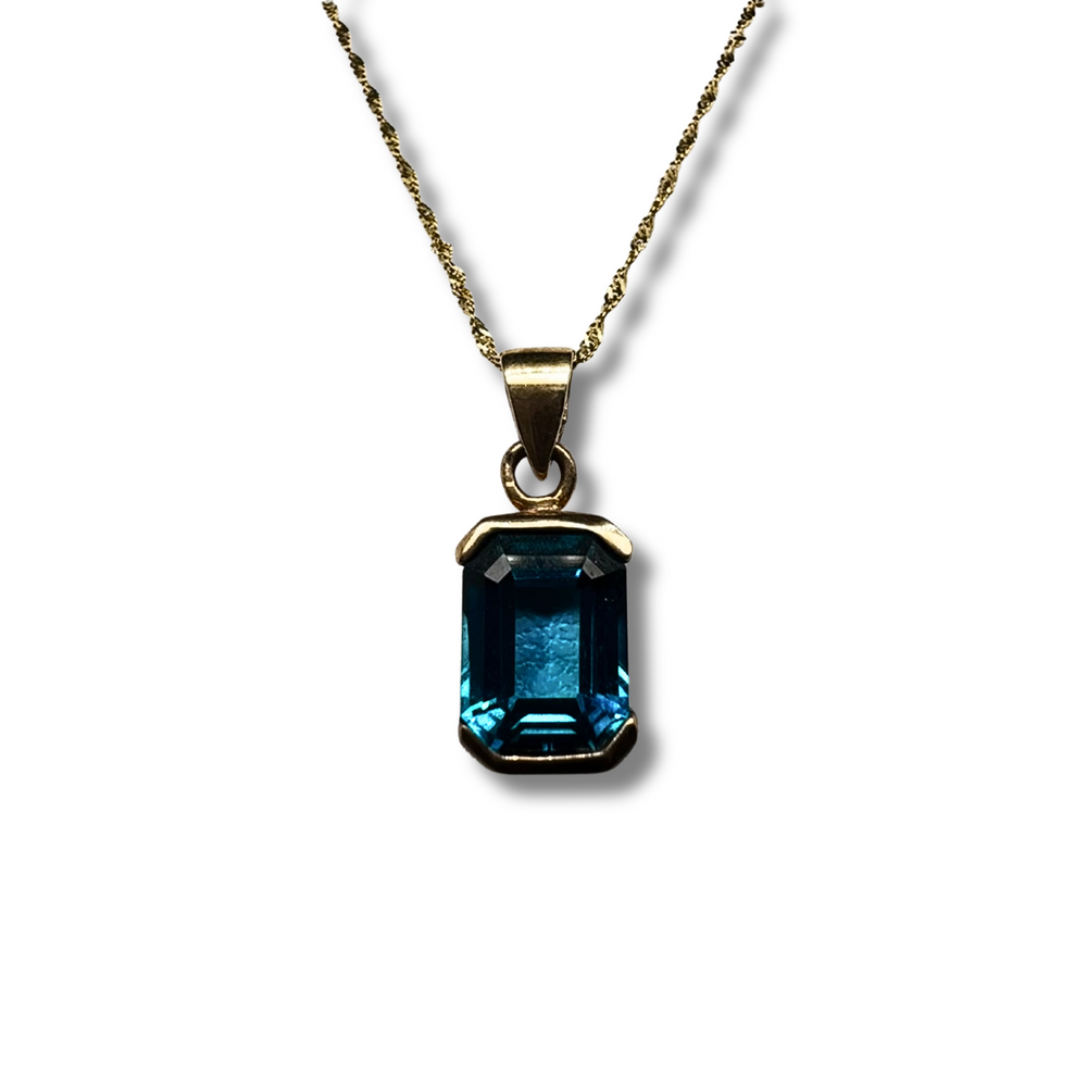 14KY London Blue Topaz Semi-Bezel Set Solitaire Pendant