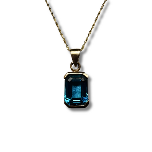 14KY London Blue Topaz Semi-Bezel Set Solitaire Pendant