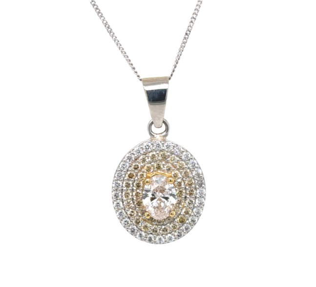 14k White Gold .61 LGD + .85tdw Diamond Pendant