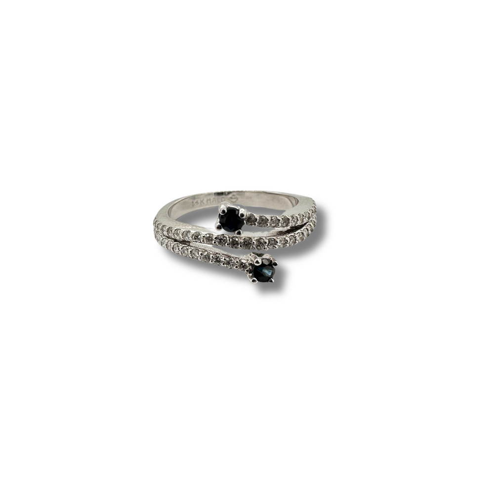 14KW Blue Sapphire and Diamond Double Bypass Ring