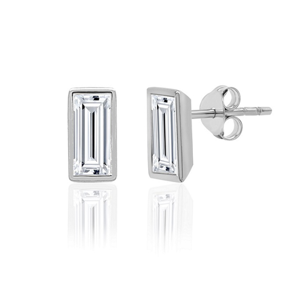 Sterling Silver .25TW Lab Grown Baguette Stud Earrings