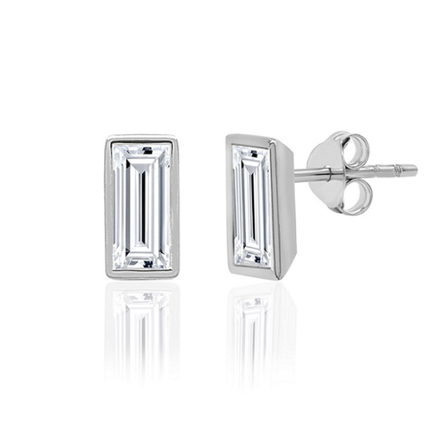 Sterling Silver .25TW Lab Grown Baguette Stud Earrings