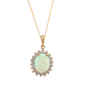 10KT Yellow Gold Opal + Diamond Pendant