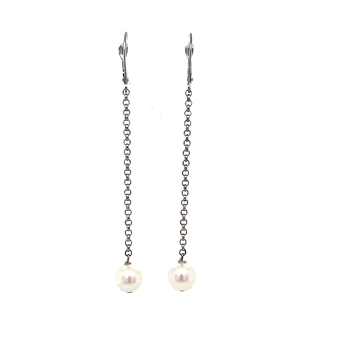 14K White Gold Pearl drop Earrings