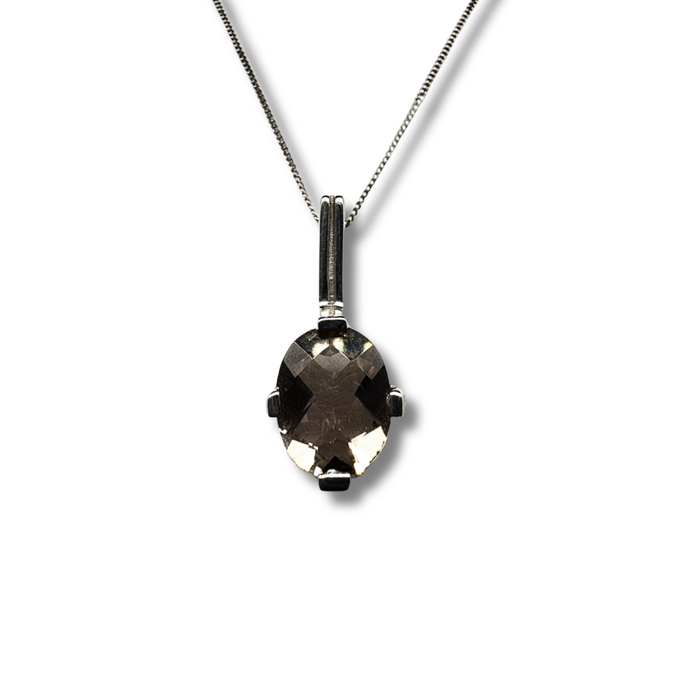 14KW Smokey Quartz Solitaire Pendant