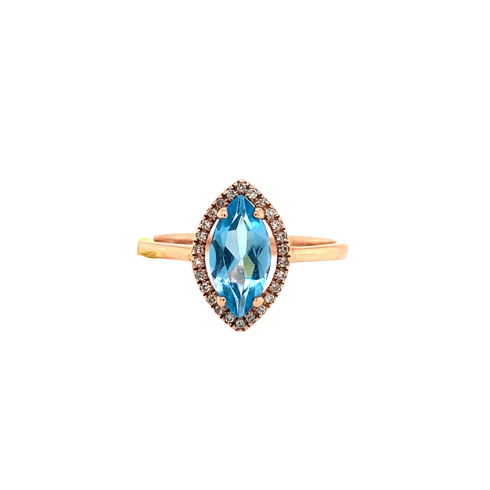 10kt Yellow Gold Blue Topaz + Diamond ring