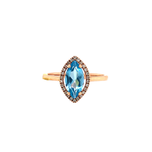 10kt Yellow Gold Blue Topaz + Diamond ring