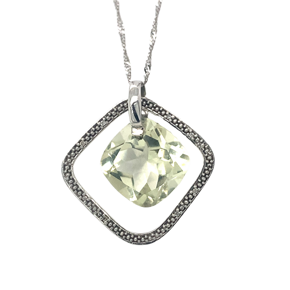 10KT White Gold Lilac Quartz pendant + Diamonds