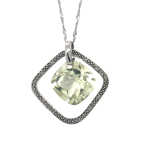 10KT White Gold Lilac Quartz pendant + Diamonds