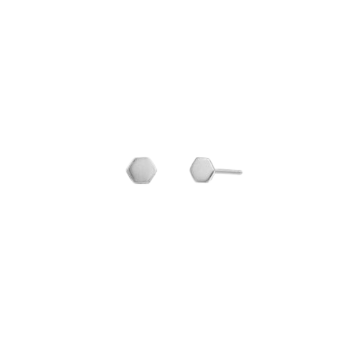 10kt White Gold Hexagon Stud Earrings
