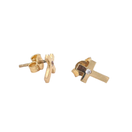 10kt Yellow Gold Cross with CZ Stud Earrings