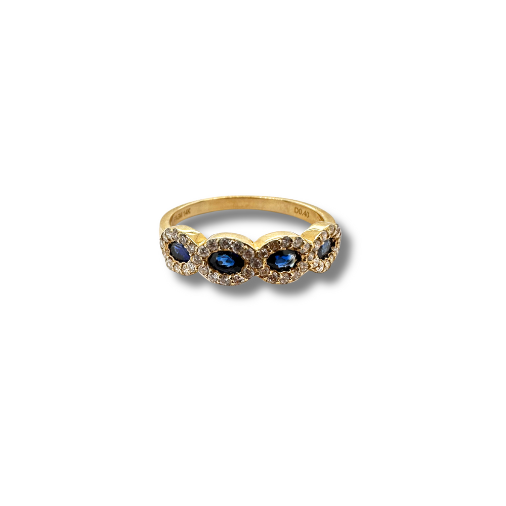 14KY Blue Sapphire and Diamond Fashion Ring