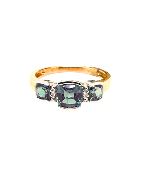 10kt Yellow Gold Synthetic Alexandrite and Diamond Fancy Ring