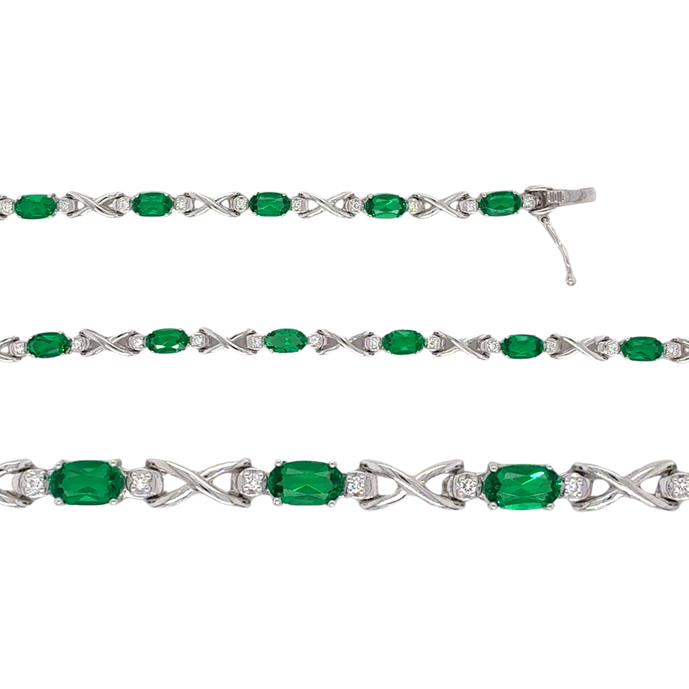 Sterling Silver Lab Grown Emerald Fancy Bracelet