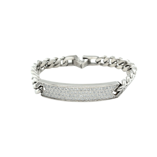 Italgem Stainless Steel CZ I.D Bracelet